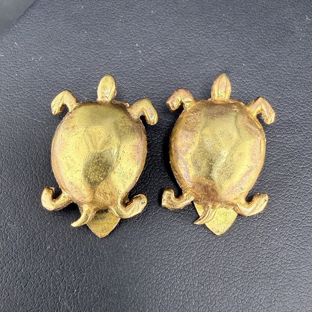 Vintage Estate Turtle Dress Clip Set Brass Tone Animal Theme Gold Tone
